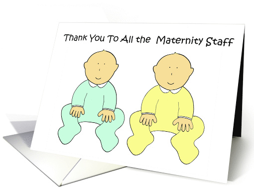 Thank you to Maternity Staff Cute Cartoon Twin Babies card (1427850)