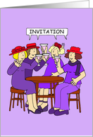 Ladies in Red Hats Invitation Group Drinking Cocktails Cartoon Fun card