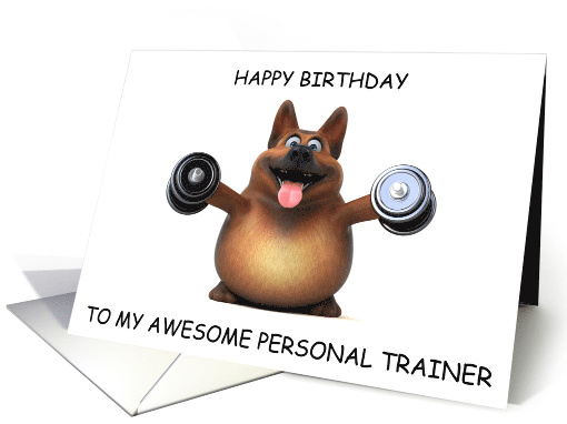 Happy Birthday Personal Trainer Cute Cartoon Dog with... (1428414)