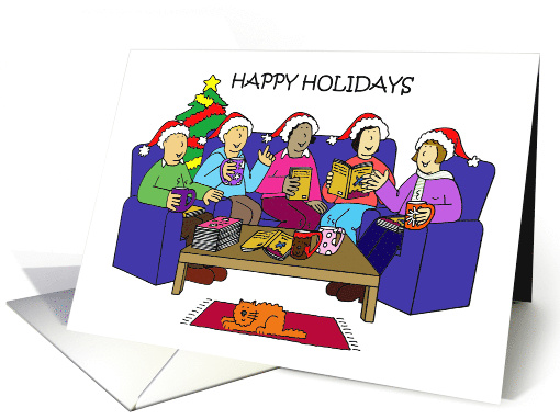 Reading Group Happy Holidays Festive Cartoon Group Reading Books card