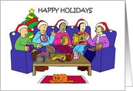 Reading Group Happy Holidays Festive Cartoon Group Reading Books card