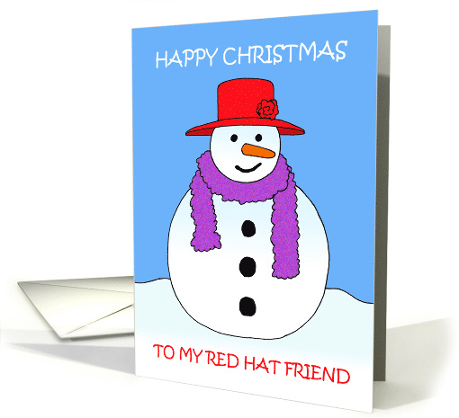 Red Hat Friend Happy Christmas Cartoon Snowman in a Red Hat card