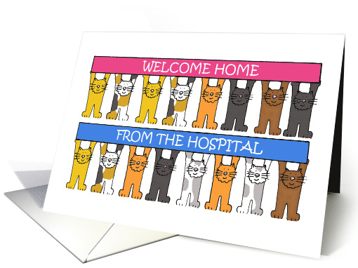 Welcome Home from the Hospital Cartoon Cats Holding Up Banners card