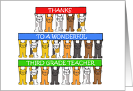 Thanks to 3rd Grade Teacher Cartoon Cats Holding Banners card