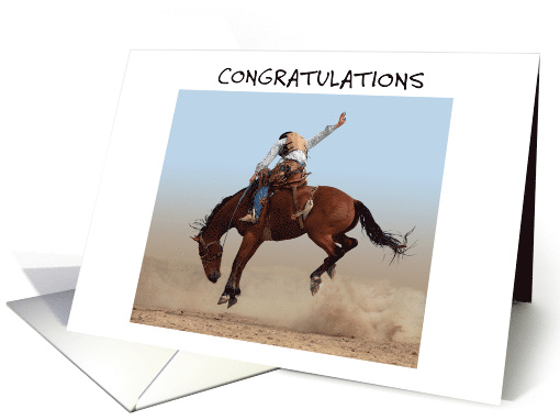Rodeo Win Congratulations Bucking Horse and Rider Photograph card