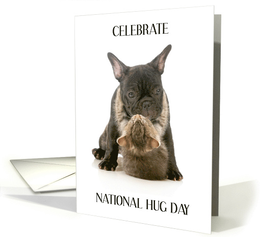 National Hug Day January 21st Tabby Kitten Hugging French Bulldog card