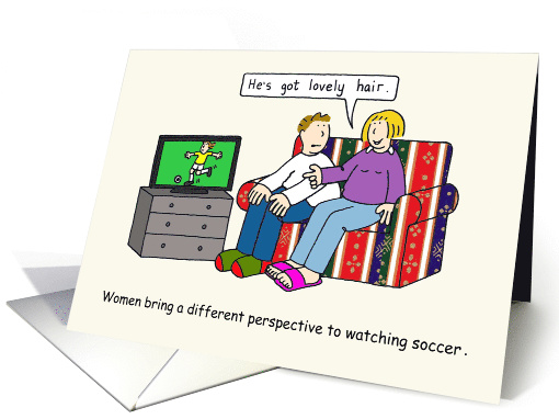 Women Watching Sport Soccer on TV Cartoon Couple Humor card (1441534)