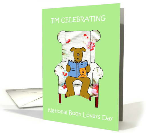 National Book Lovers Day August 9th Cartoon Dog Sitting Reading card