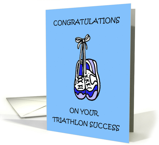 Congratulations on Triathlon Success Cartoon Training Shoes card