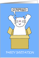 Surprise Party Invitation Cartoon Cat Jumping Out of a Box card