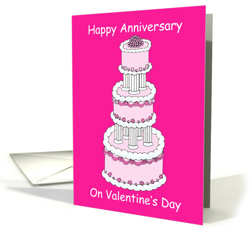 Valentine's Day Wedding Anniversary Pink and White Cartoon Cake card
