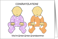 Great Great Grandparents to Twins Congratulations. card