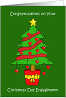 Christmas Day Engagement Congratulations, Festive tree with Hearts. card