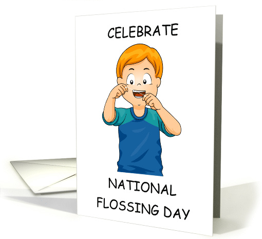National Flossing Day November Cute Cartoon Boy Flossing card