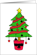 Card Game Christmas Tree with Heart Clubs Spades & Diamond Baubles card