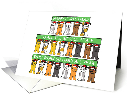 Happy Christmas to School Staff Cartoon Cats Wearing... (1460126)