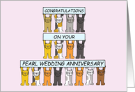 Pearl Wedding Anniversary Cute Cartoon Cats Holding Up Banners card