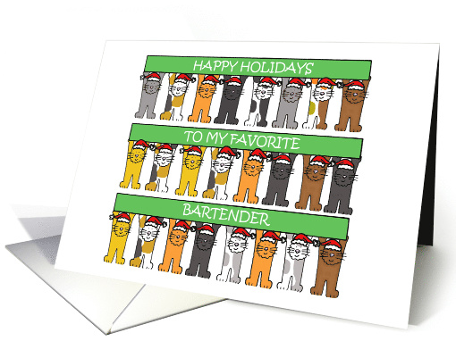 Favorite Bartender Happy Holidays Cartoon Cats card (1461354)