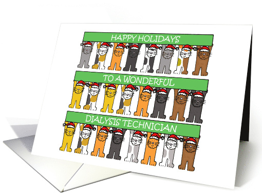 Dialysis Technician Happy Holidays Cartoon Cats in Santa Hats card