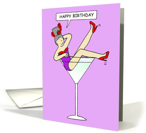 Happy Birthday Glamorous Cartoon Lady in Cocktail Glass... (1463066)