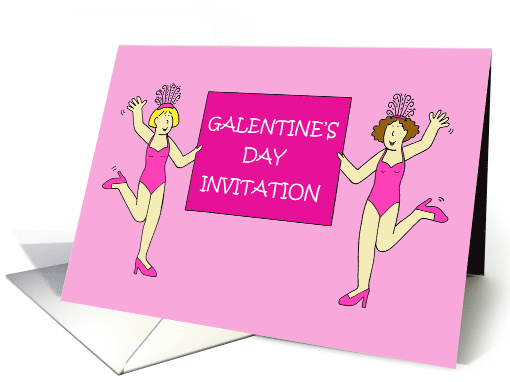 Happy Galentine's Day Invitation Cartoon Dancing Ladies card (1465844)