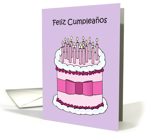 Happy Birthday in Spanish Cartoon Cake and Lit Candles card (1466502)