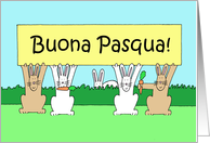 Italian Happy Easter Buona Pasqua Fun Cartoon Bunnies in a Field card