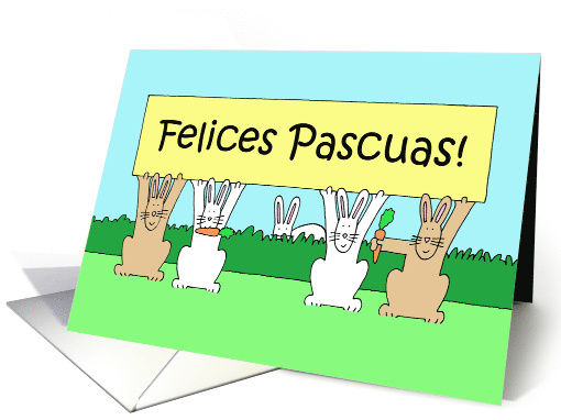 Spanish Happy Easter Felices Pascuas Cute Cartoon Bunnies card
