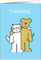 Thanks to a Great Roommate Cute Cartoon Cat and Dog card