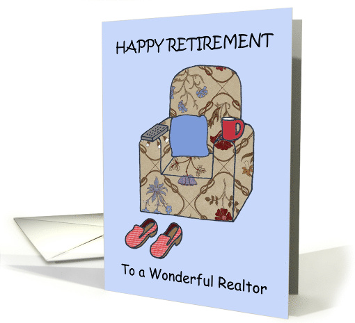 Happy Retirement to Realtor Cartoon Armchair and Slippers card