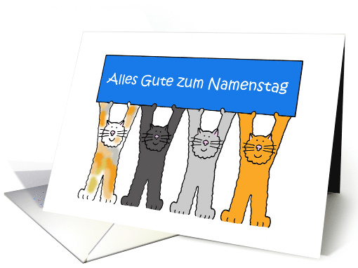 German Name Day Cute Cartoon Cats Holding Up a Banner card (1477604)