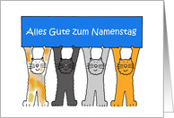 German Name Day Cute Cartoon Cats Holding Up a Banner card