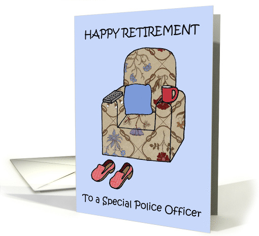 Police Officer Happy Retirement Armchair Cartoon Humor card (1478384)