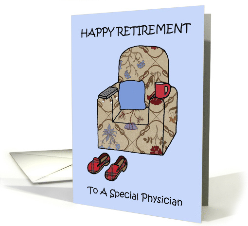Physician Happy Retirement Cartoon Armchair Remote and Slippers card
