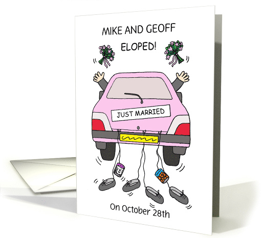 Gay Male Couple Elopement Announcement Cartoon Car card (1486234)