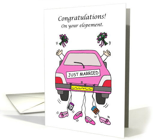 Gay Female Couple Congratulations on Your Elopement Cartoon Car card