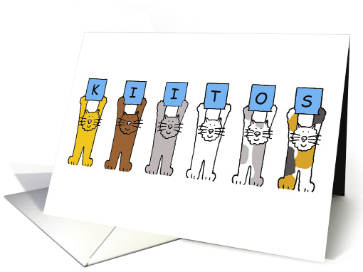 Thank you in Finnish Kiitos Cartoon Cats Holding Up Letters card
