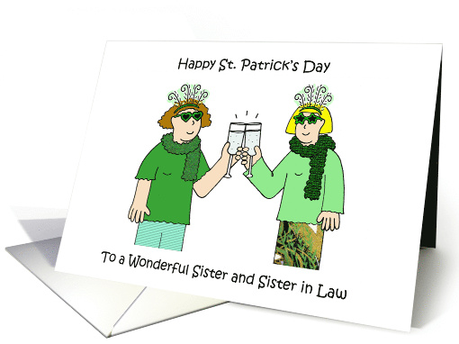 Happy St. Patrick's Day Sister and Sister in Law Cartoon Couple card
