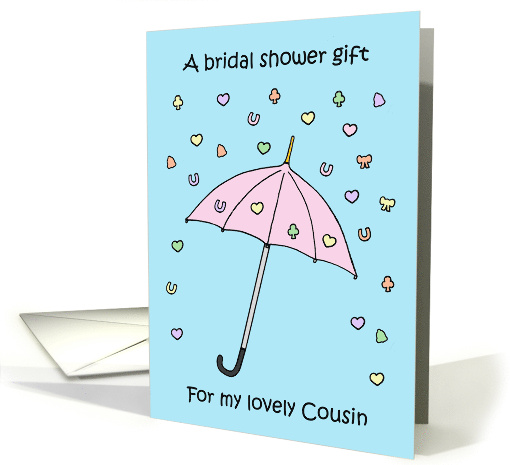 Bridal Shower Gift for My Cousin Cartoon Unbrella and Confetti card