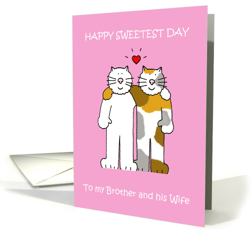 Happy Sweetest Day for Brother and Wife Romantic Cartoon Cats card