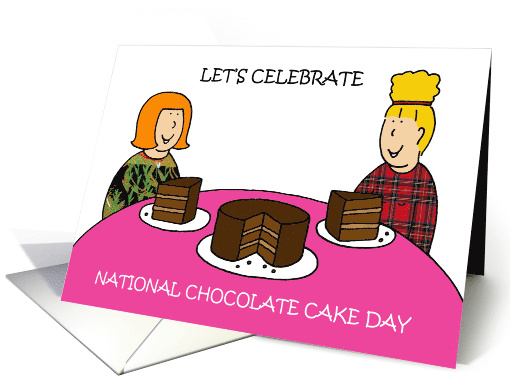 National Chocolate Cake Day January 27th Cartoon Ladies and Cake card