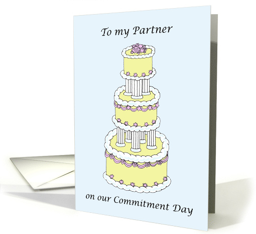 To Partner on Commitment Day Stylish Cake Illustration card (1490728)