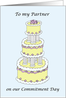 To Partner on Commitment Day Stylish Cake Illustration card