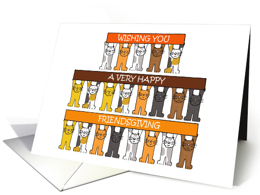 Happy Friendsgiving Cartoon Cats Holding Up Autumnal Banners card