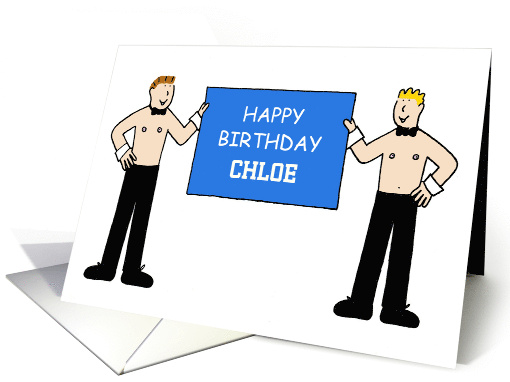 Cartoon Sexy Topless Waiters Birthday Fun to Personalize any Name card