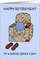 Happy Retirement for Office Clerk, Cartoon Armchair. card