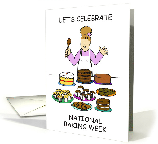 National Baking Week October Cartoon Lady with Cakes card (1499092)