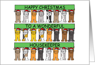 Happy Christmas Housekeeper Cartoon Cats in Santa Hats card