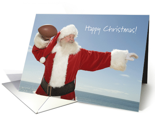 Father Christmas Throwing a Rugby Ball Xmas Humor card (1504374)