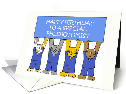 Phlebotomist Happy Birthday Cartoon Cats earing Scrubs card (1504558)